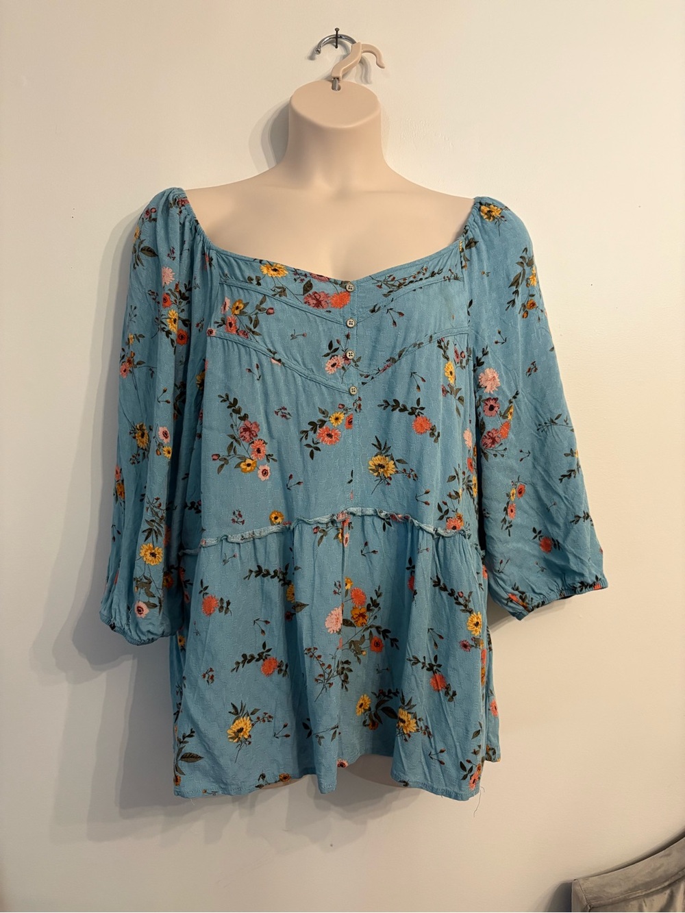 2x Blue Floral Peasant Blouse